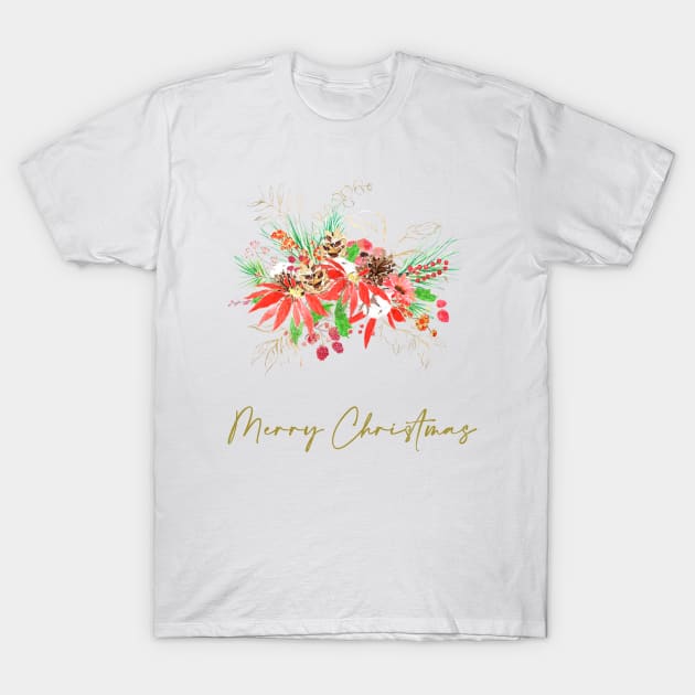 Christmas flowers arrangement watercolor T-Shirt by colorandcolor